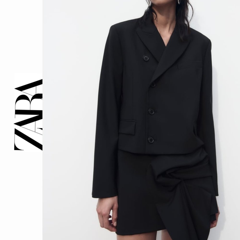 ZARA CROPPED WOOL BLEND BLAZER - Picture 3 of 10